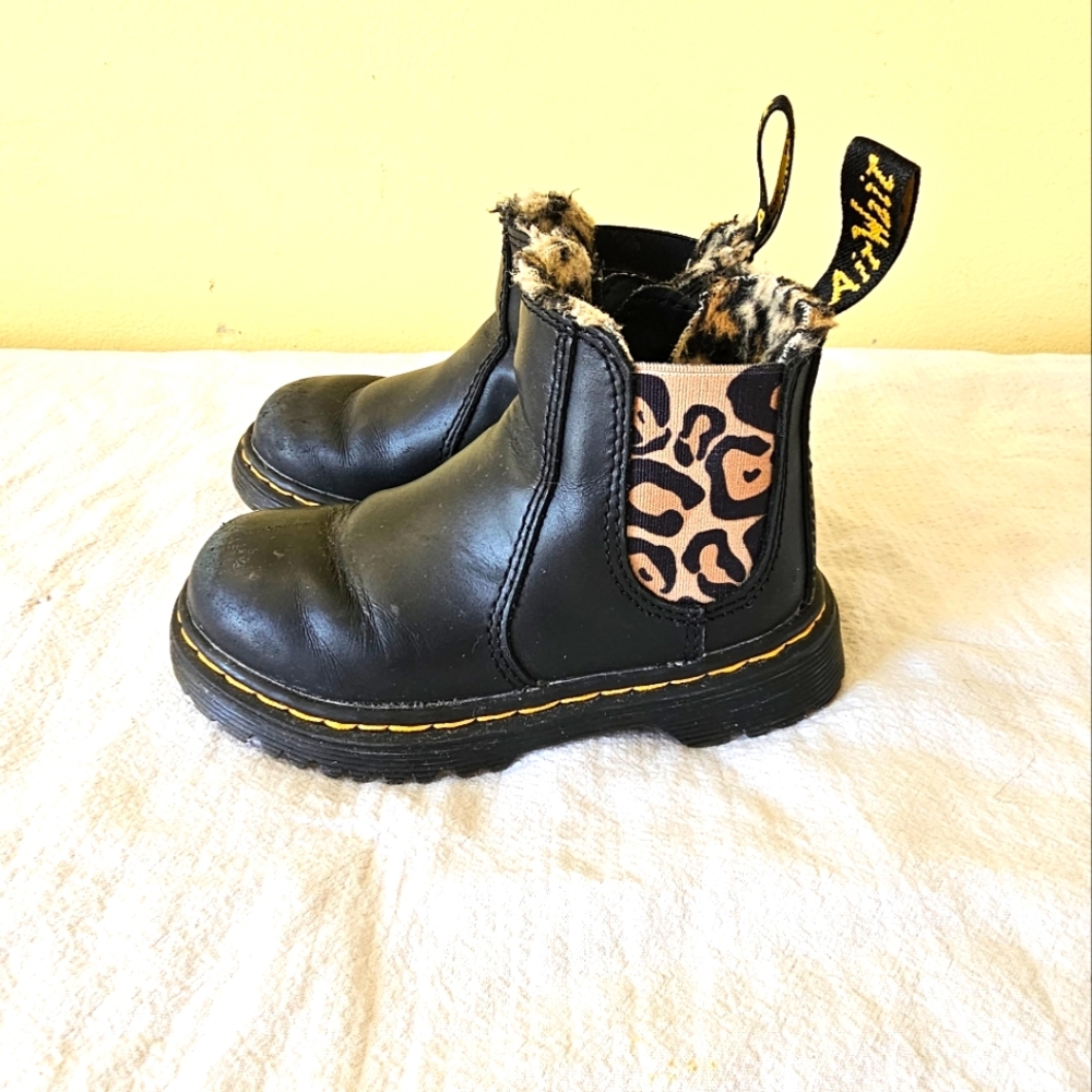 Dr Marten Leopard Faux Fur Chelsea Boots Toddler